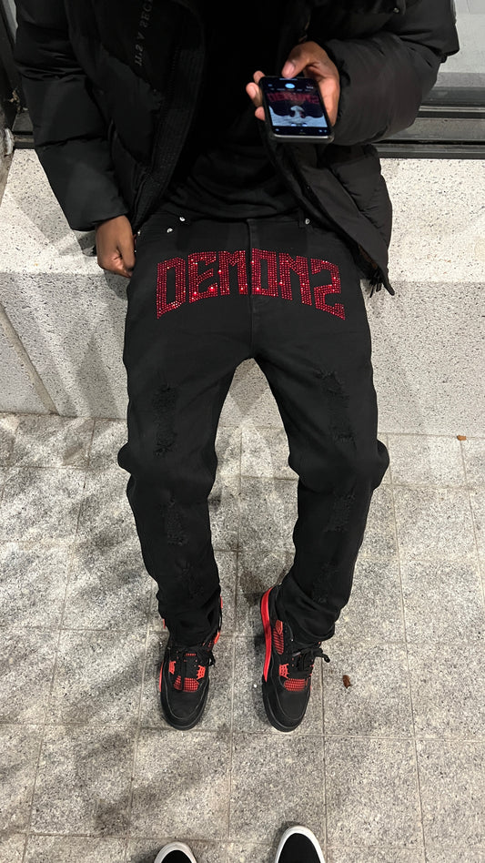 Demonz Slim-fit Jeans - Black and red